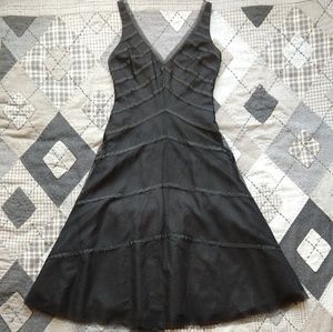 BCBG Tulle Tonal Stripe Deep V Gown